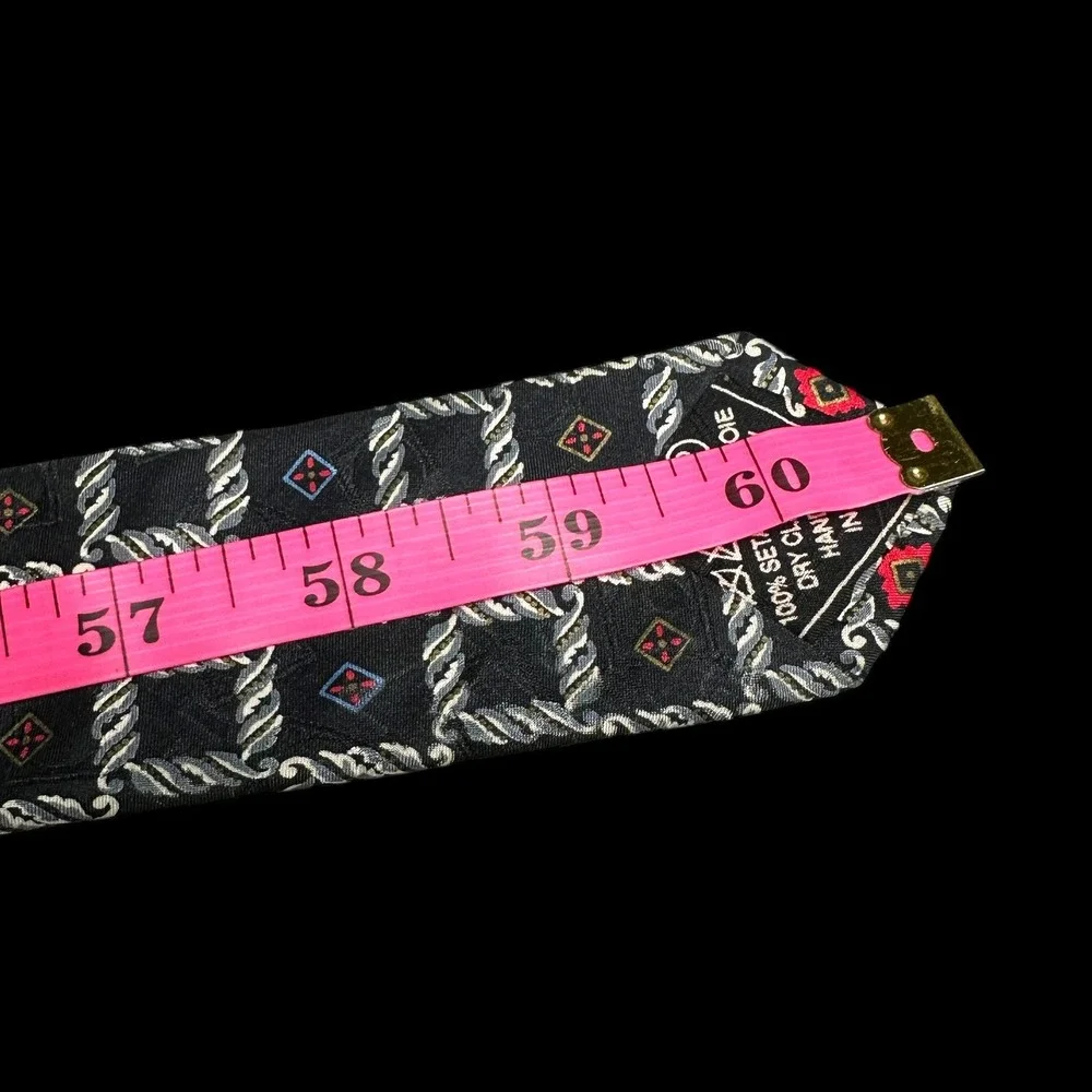 Brioni Mens Silk Tie Black Red Silver Rope‎ Medallion Geometric Handmade Italy